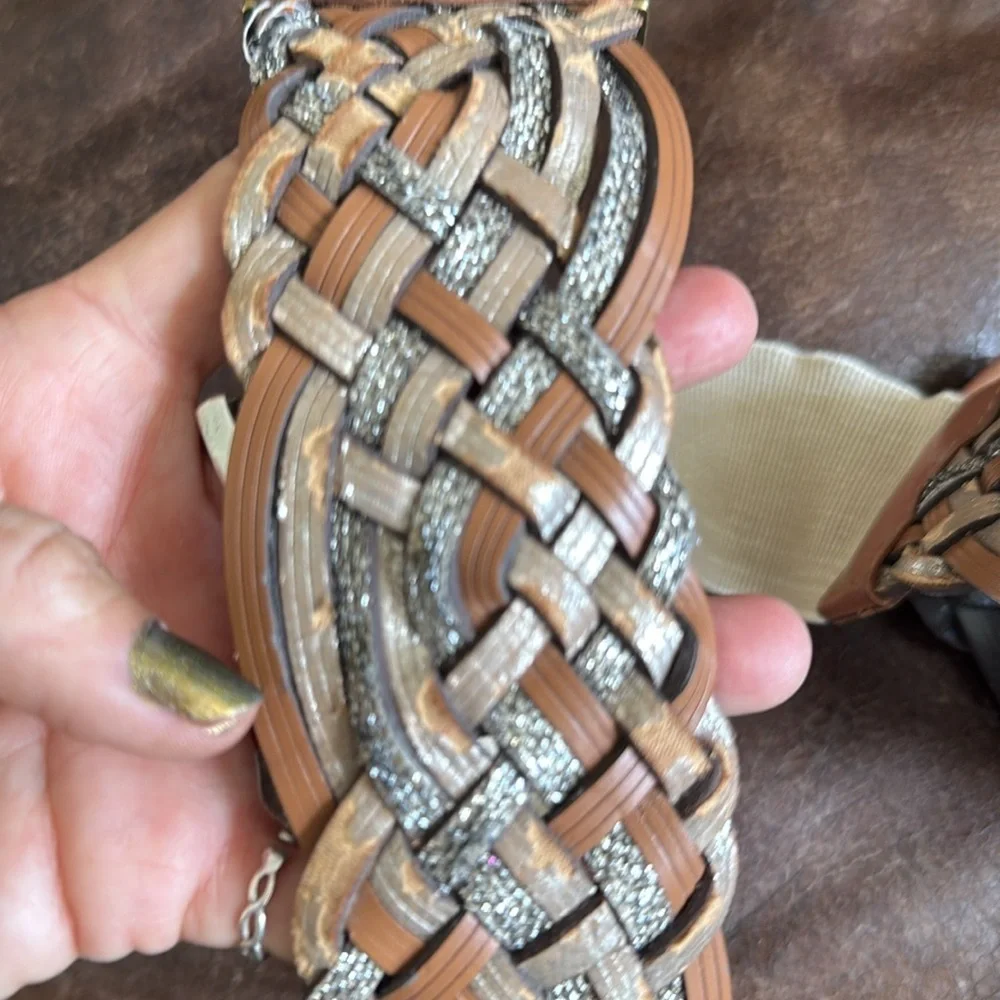 LIVE LOVE LOFT Metallic Leather Weave Waist Belt with elastic
